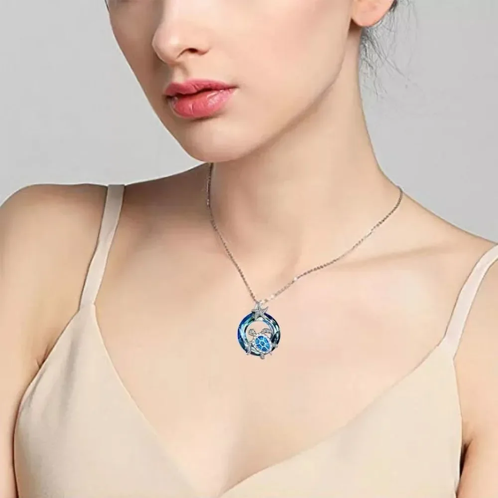 💎085💎 925‎ Sterling Silver Opal Turtle Necklace